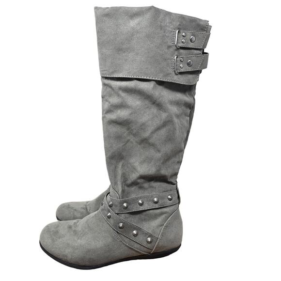 Rampage Batari Fabric Upper Faux Leather Studded Gray Boots 6 - Picture 1 of 8